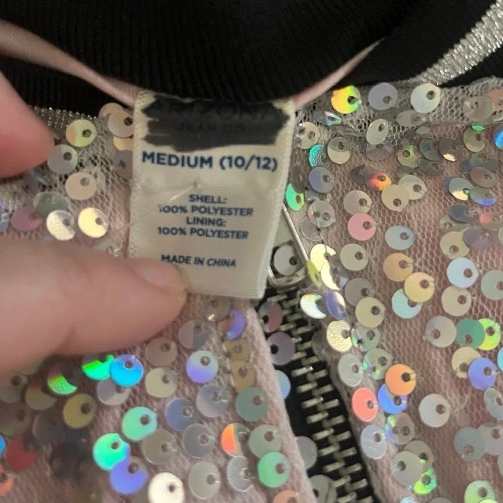 Arizona Girls Sequin Jacket Rainbow Holographic‎ Bomber Jacket Size 10/12